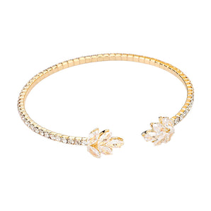 CZ Stone Embellished Marquise Stone Cluster Leaf Tip Cuff Bracelet