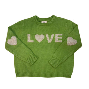 Crewneck Heart Sweater-Green/S