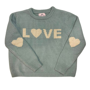 Crewneck Heart Sweater-Blue/L