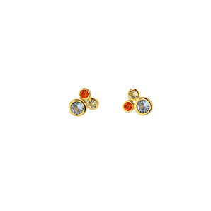 Stud Earring w/Blue Topaz, Citrine and Orange Topaz Crystals