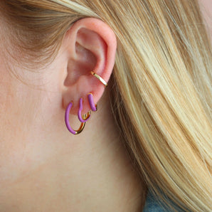 Enamel Huggie Hoops in Aubergine