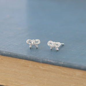 Bow With Crystal Stud in Silver