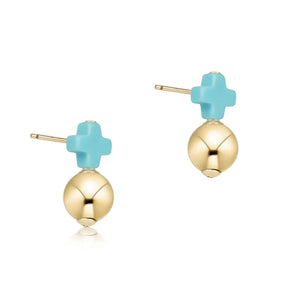 Small Cross Stud in Gold/Turquoise