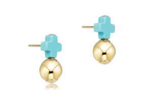 Small Cross Stud in Gold/Turquoise