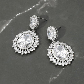 Oval Teardrop Cluster Dangle Evening Earrings