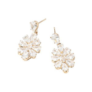 Flower CZ Stone Cluster Dangle Evening Earrings