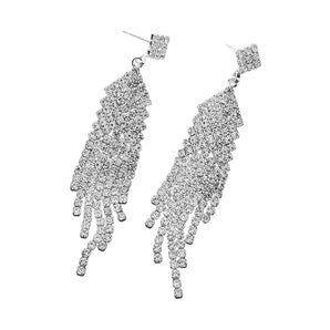 Rhinestone Paved Fringe Chandelier Dangle Evening Earrings
