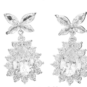 CZ Stone Butterfly Teardrop Dangle Evening Earrings