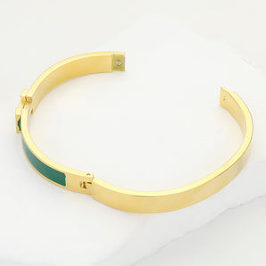Stainless Steel Enamel H Bracelet in Green