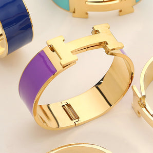 Stainless Steel Enamel H Bracelet in Violet