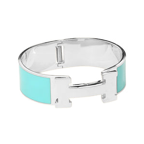 Stainless Steel Enamel H Bracelet in Teal