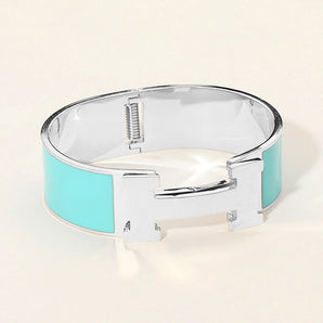 Stainless Steel Enamel H Bracelet in Teal