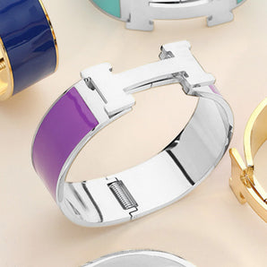 Stainless Steel Enamel H Bracelet in Violet