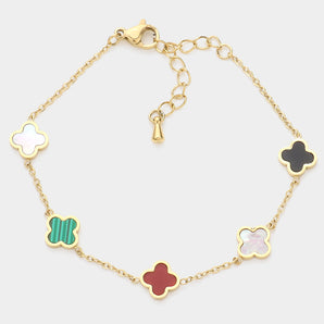 Stainless Steel Quatrefoil Station Bracelet