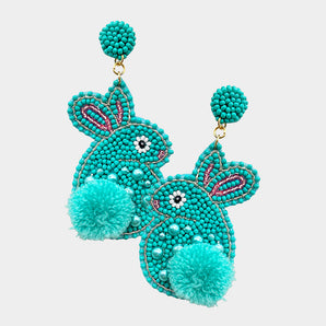 Seed Bead Bunny Earring in Turquoise