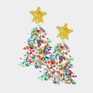 Glitter Resin Christmas Tree Earring