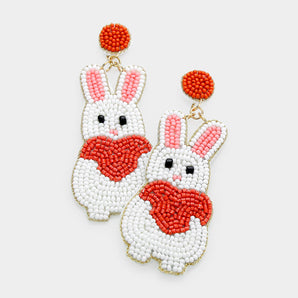 Seed Bead Bunny Earring in White