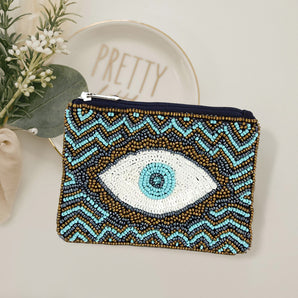 Evil Eye Seed Bead Mini Pouch