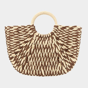 Straw Basket Tote in Brown