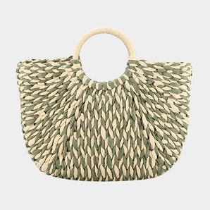 Straw Basket Tote in Lime