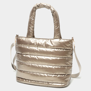 Quilted Puffer Tote in Bronze