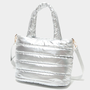 Quilted Puffer Tote in Silver