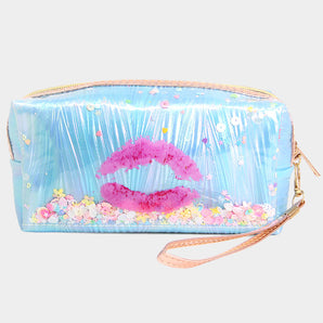 Lips Glitter Pouch in Blue