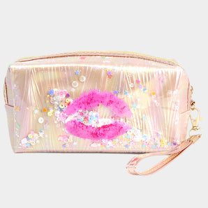 Lips Glitter Pouch in Gold