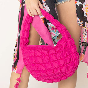 Quilted Puffer Tote in Fuchsia