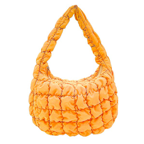 Quilted Puffer Tote in Orange