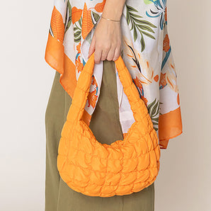 Quilted Puffer Tote in Orange