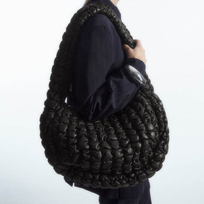Oversized Quilted Vegan Puffer Tote Black