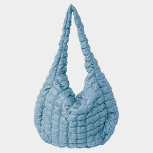 Oversized Quilted Vegan Puffer Tote Blue