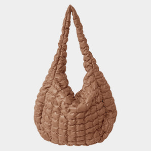 Oversized Quilted Vegan Puffer Tote Camel