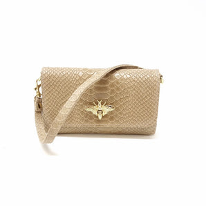 Bee Leather Crossbody in Beige