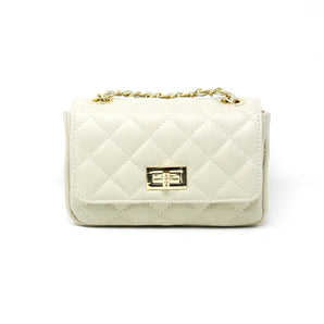 Quilted Chain Leather Crossbody in Beige