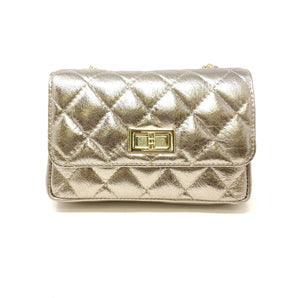 Quilted Chain Leather Crossbody in Bronce