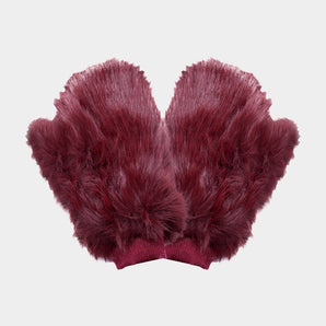 Faux Fur Mitten in Burgundy