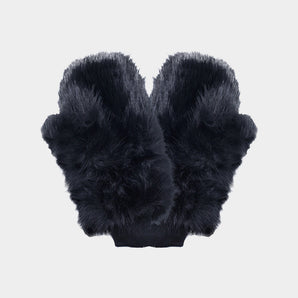 Faux Fur Mitten in Black