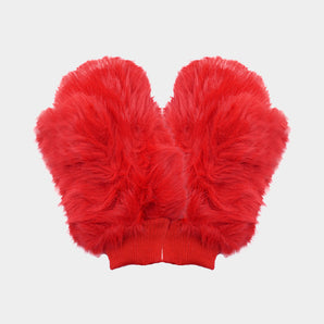 Faux Fur Mitten in Red