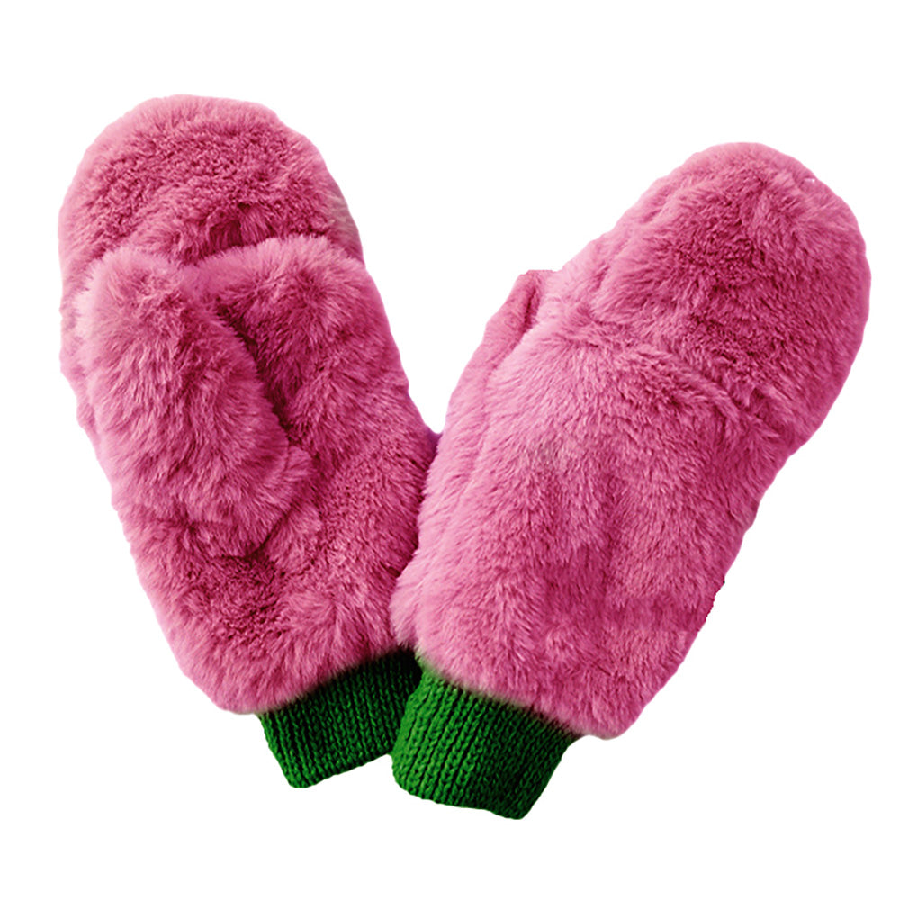 Faux Fur Open Up Mittens in Pink/Green – ISABEL HARVEY