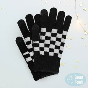 Checkerboard Smart Gloves in Black