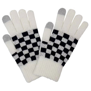 Checkerboard Smart Gloves in Ivory