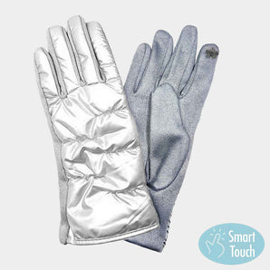 Puffer Smart Touch Glove in Silver