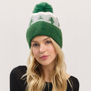 Pine Tree Pom Pom Hat in Green