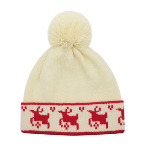 Reindeer Pom Pom Hat in Ivory