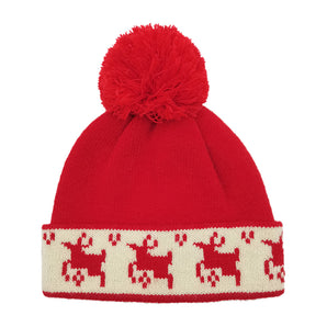 Reindeer Pom Pom Hat in Red