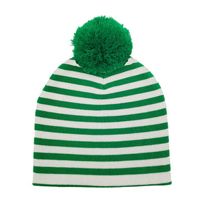 Striped Pom Pom Hat in Green