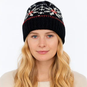 Snowflake Beanie Hat in Black