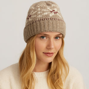 Snowflake Beanie Hat in Camel